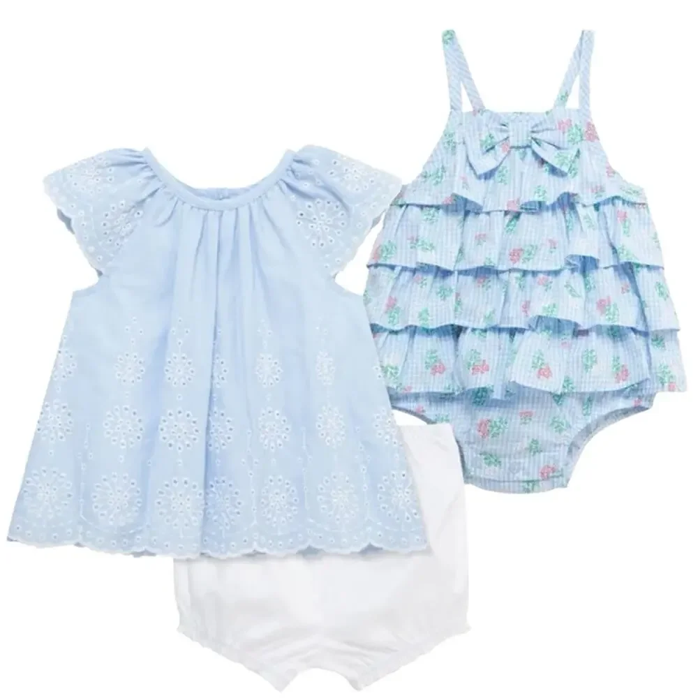 Little Me Girl’s Blue and White Eyelet Dress Outfit Set Size 24 Month’s NWT